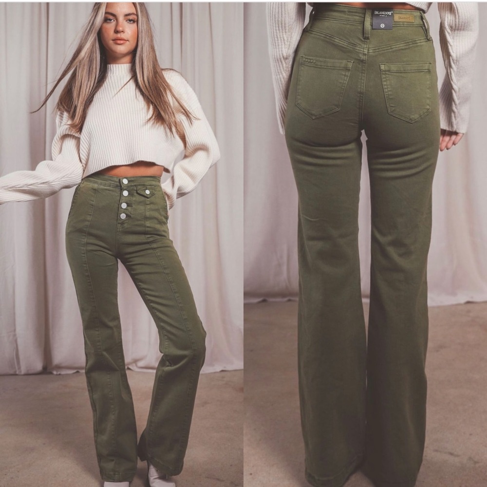 NWT BLANK NYC The Delancey Denim Wide Leg Pants Going Green Size 27 New!